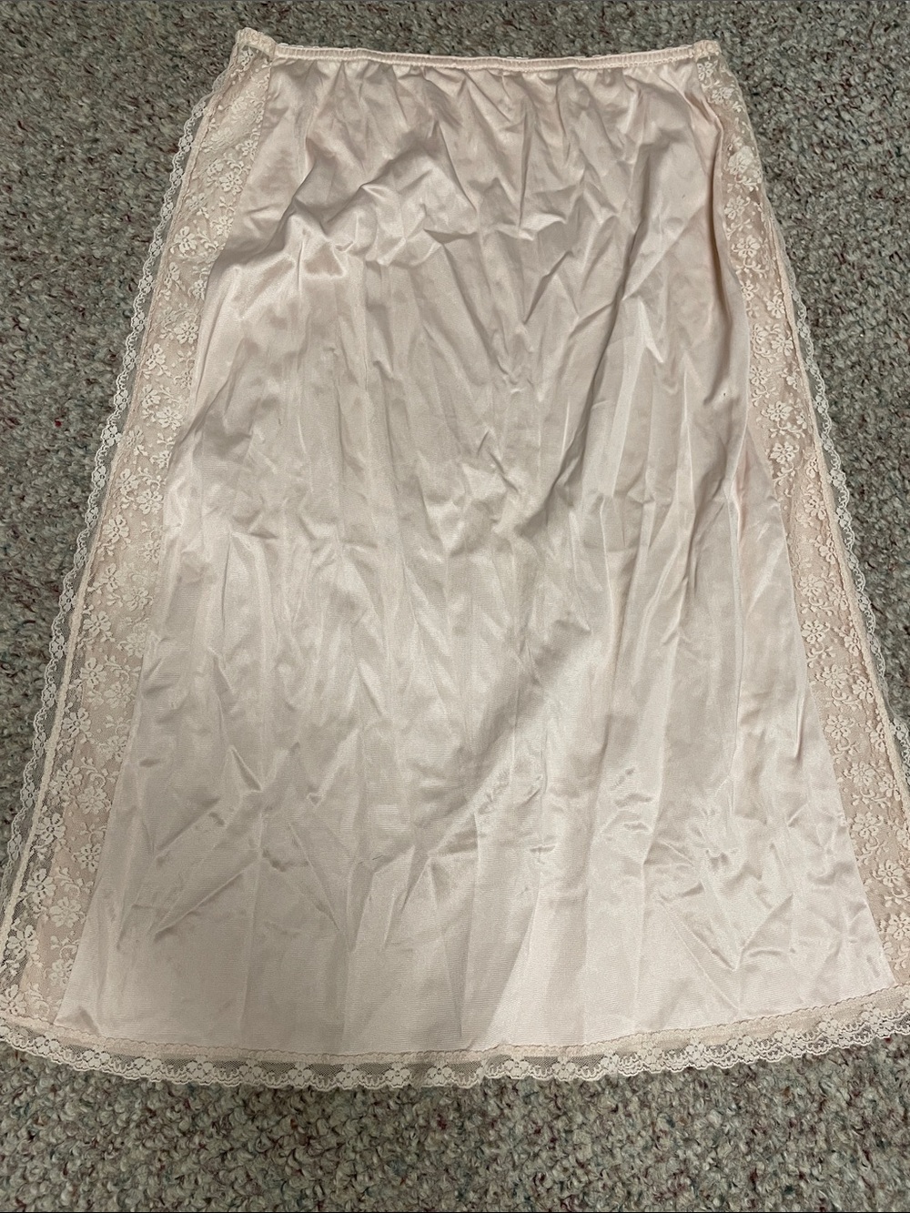 Vintage Lace-Trim Half Slip in Light Blush with side slits
